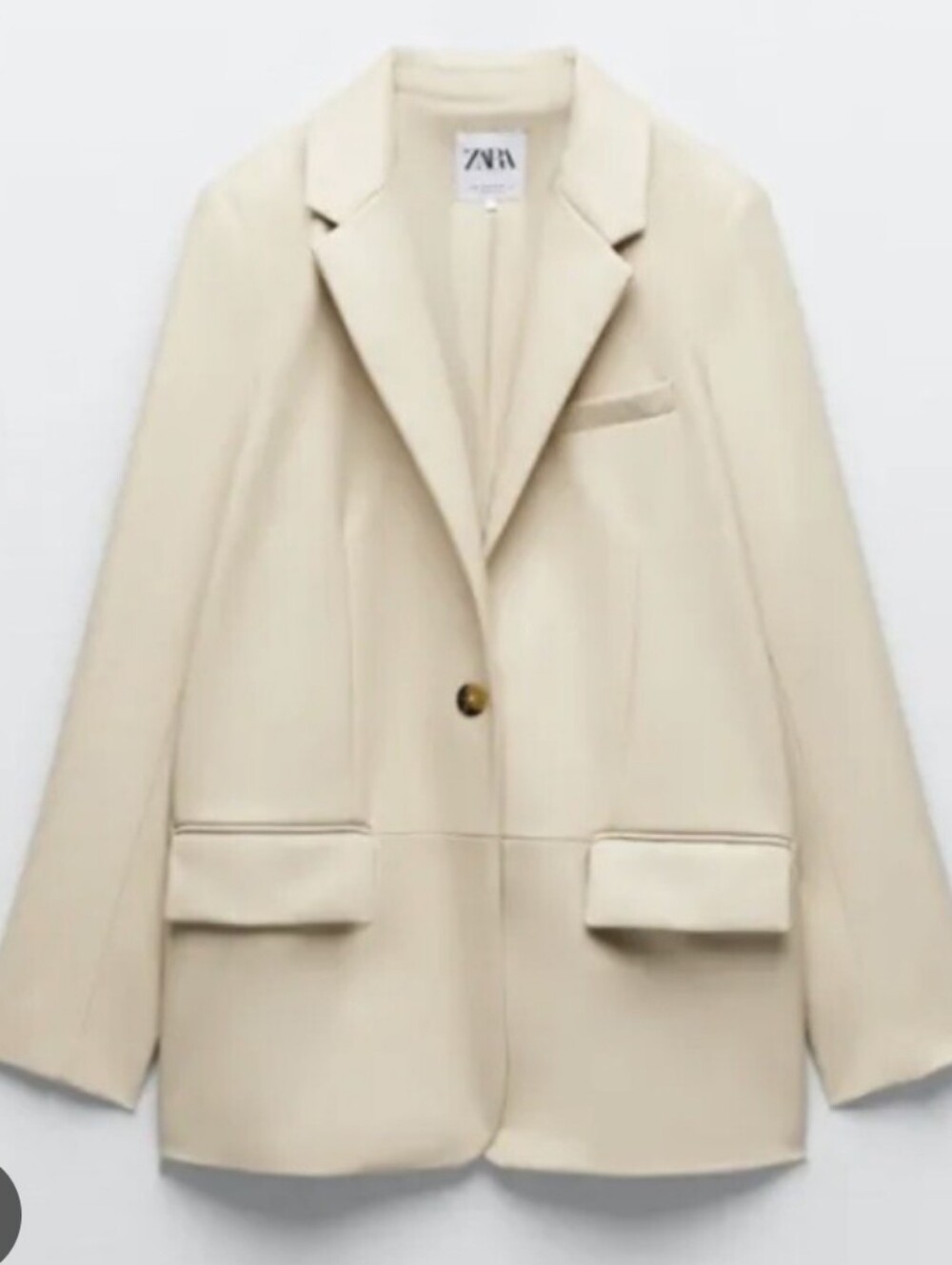 NWT ZARA Beige Oversized Faux Leather Single-Button Blazer